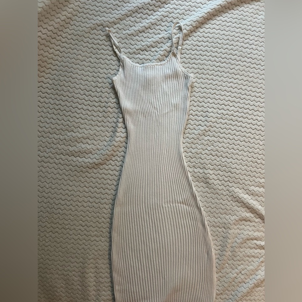 H&M ribbed bodycon midi dress in white